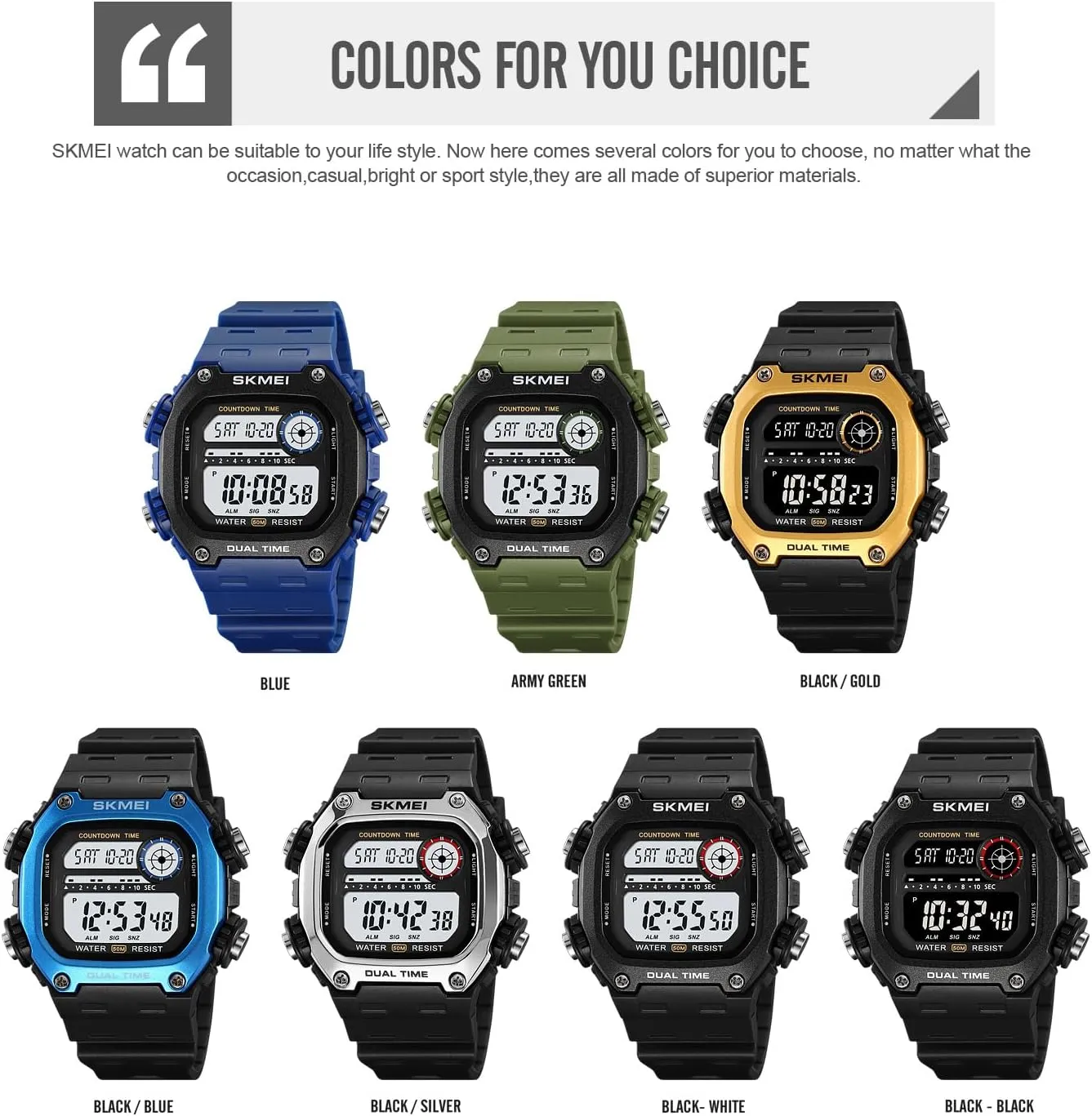 Waterproof Watches with Date Multi Function LED Alarm painstaking Baltic stocky stunt Stopwatch Watches Gosasa Fashion Men's Digital Watch Square Face Sports Outdoor 