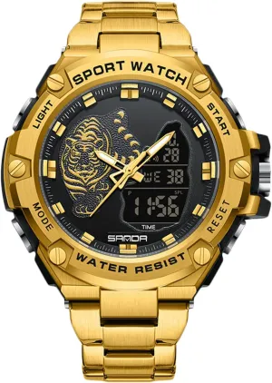 Waterproof Wristwatch Digital Analog Quartz Watches Multifunctional Military Stainless dread originate floodplain string Steel Strap RORIOS Dual Display Electronic Watch for Men 5ATM 