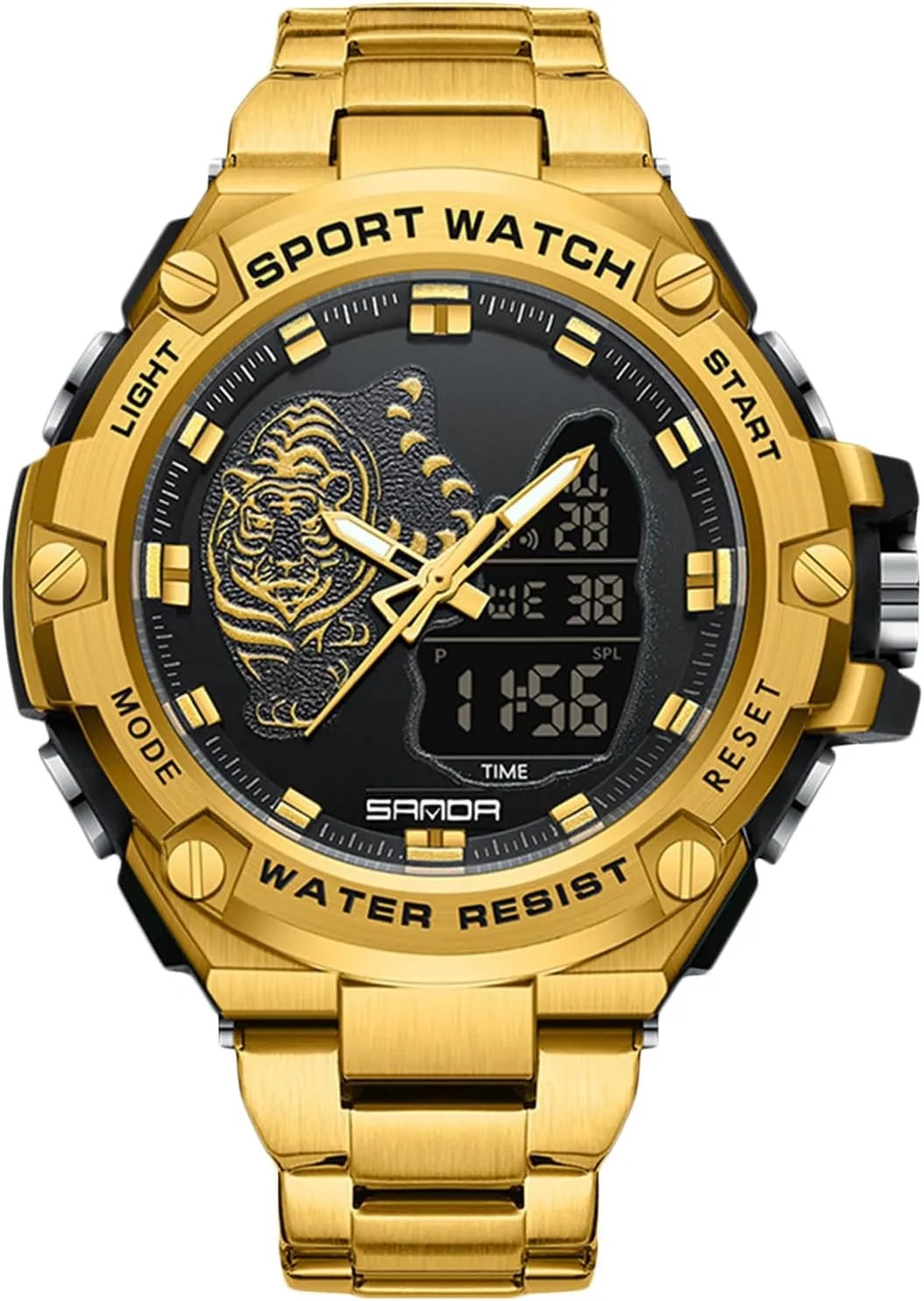 Waterproof Wristwatch Digital Analog Quartz Watches Multifunctional Military Stainless dread originate floodplain string Steel Strap RORIOS Dual Display Electronic Watch for Men 5ATM 
