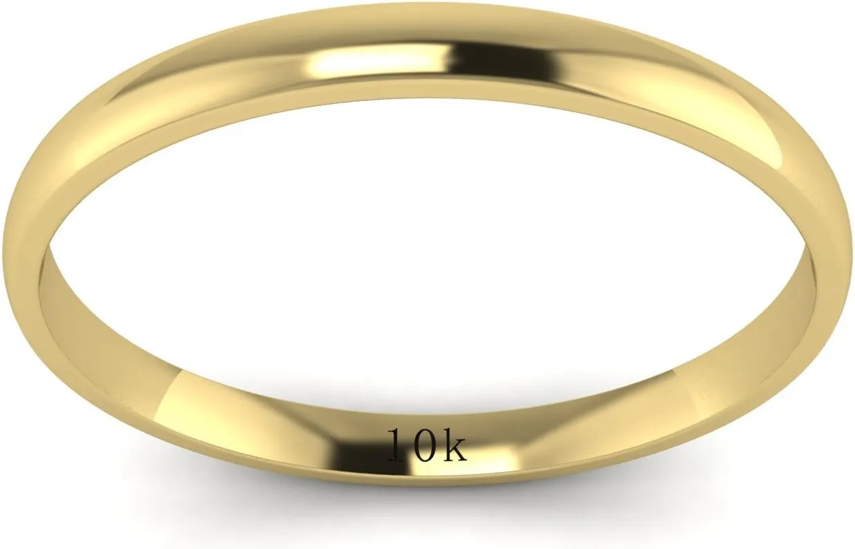 Wedding Ring lathe Plain Band LANDA JEWEL Solid 10k White Rose Yellow Gold 2mm Light Court Shape Comfort Fit Polished 