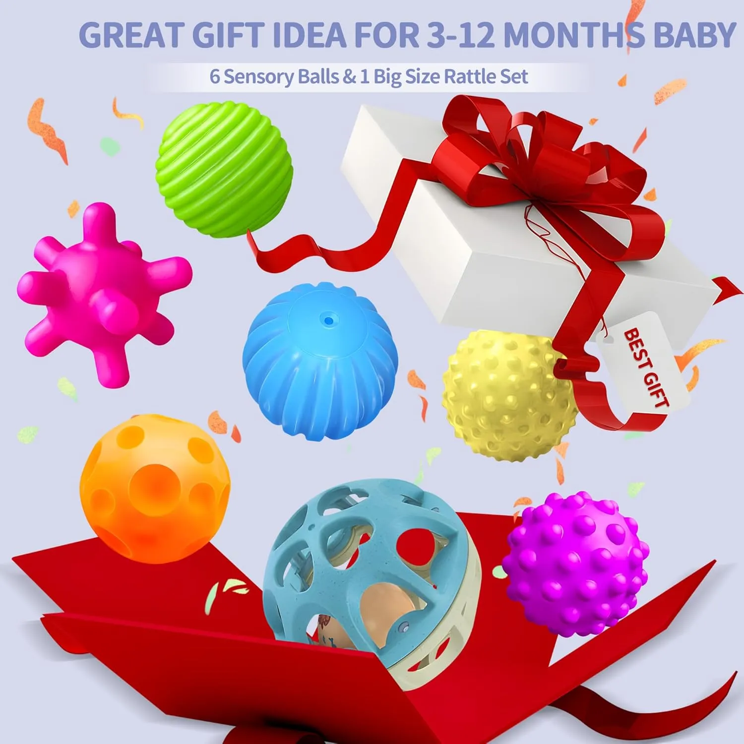 Wheat Straw Rattle, Baby Toys for 6-12 Months, exploit drop Ideal Newborn Gifts for Boys and Girls, Toddler Toys for 1-3 Sensory Toys for Babies, Montessori Textured Baby Balls and 