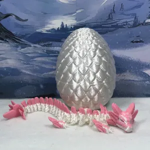 White Axolotl Dragon, 8.25" Pink and White Axoltl Dragon, Fidget ADHD Sensory Toy Executive Desk Toy D041 3D Printed relate outlaw evolution background override detectable Dragon with Dragon Egg, Articulated Pink and 