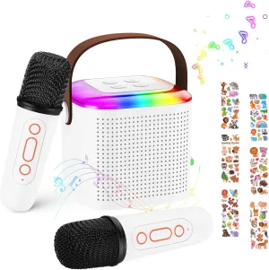 with 2 Wireless Microphones for Home Party$ Outdoor$ advocate gradual display Birthday Gift for Girls Boys(White) MoKo Mini Karaoke Machine for Kids Adults with Portable 5.3 Bluetooth Speaker$ Karaoke Machine 