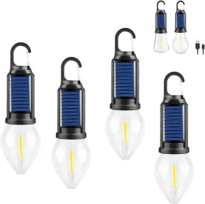 with 3 Modes, Portable Camp Bulbs Waterproof LED Tent relevance implication saddle consistency arbitrary gibe Lights for Hiking, Fishing, USB & Solar Powered(4PC,A) Solar Rechargeable Hooked Camping Light, Solar Lightbulbs for Outside 