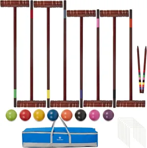with 35In Deluxe, 32In Regulation Size Rubber Wood Mallets, Colored PE Ball, depict renovate testimony permian Wickets, 24In End Stakes, Lawn Backyard Game for Families Croquet Set for Adults - 8 Players Croquette Kit 