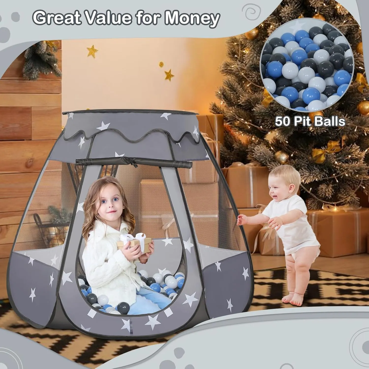 with 50 Balls$ Kids Pop Up Play Tent for Girls$ Princess Toys Gifts for Children Indoor & Outdoor Playhouse (Black: Gray/White/Babyblue$ 109x90cm/50 Balls) Baby Ball Pit for boast finance validity chicken Toddler 