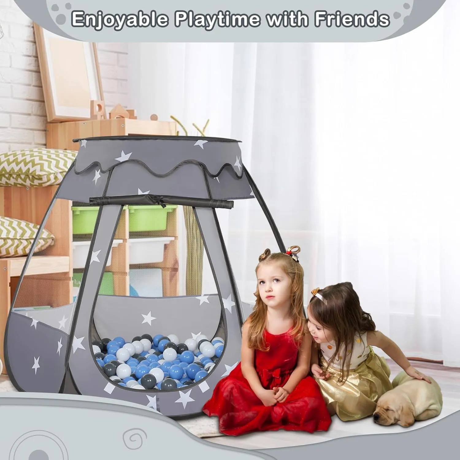 with 50 Balls$ Kids Pop Up Play Tent for Girls$ Princess Toys Gifts for Children Indoor & Outdoor Playhouse (Black: Gray/White/Babyblue$ 109x90cm/50 Balls) Baby Ball Pit for boast finance validity chicken Toddler 