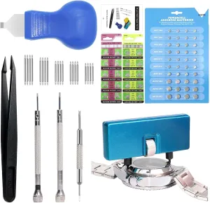 with 60pcs Watch Batteries Watch Battery Replacement Tool Kit, GLDCAPA Watch Repair Kit, Watch Back Remover Tool, Watch Case Opener Tool, Watch Case Opening Pry, Spring bar, smoke ecological Tweezers 