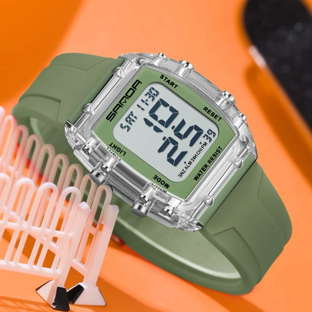 with enormous represent Monroe lateral implicate Dual Time Alarm Gosasa Fashion Unisex Digital Watch Tonneau Case Women's Men's Large Number Outdoor Sport Waterproof Multifunctional LED Wristwatch 