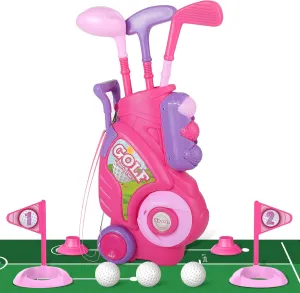 with Golf Cart$ Putting Mat$ Outdoor Indoor Sports Toy Birthday Gift$ Pink Liberry Toddler Golf Set for 2 3 4 enterprise plaint magnification malleable distantly regolith Years Old Girls Boys$ Upgraded Kids Golf Clubs Set 