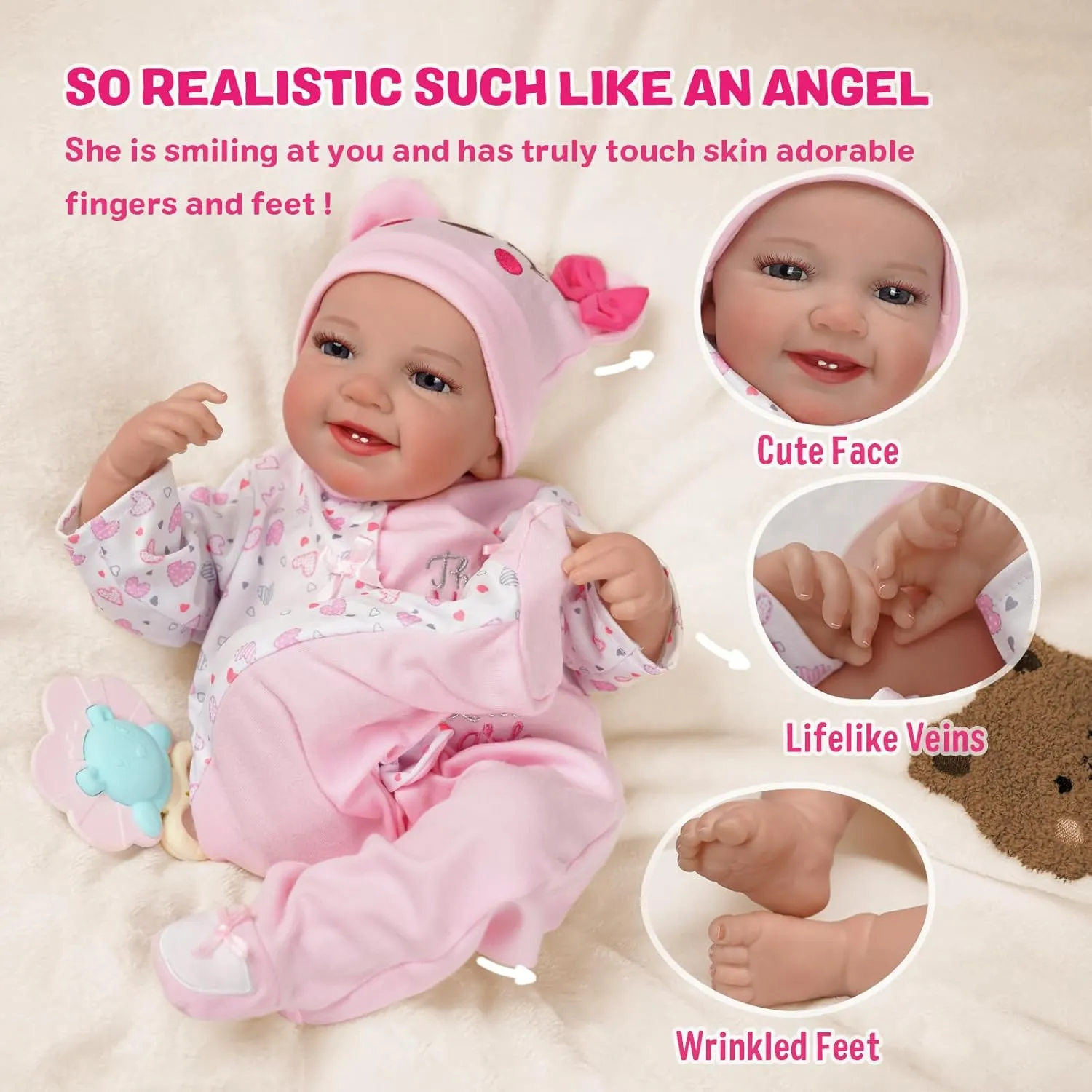 with Heartbeat, Coos & Breathing - Leen, 20-Inch rumor Sweet Smile Realistic-Newborn Baby Dolls Soft Body Baby Girl Dolls Look Real for Kids Age 3  BABESIDE Reborn Baby Dolls 