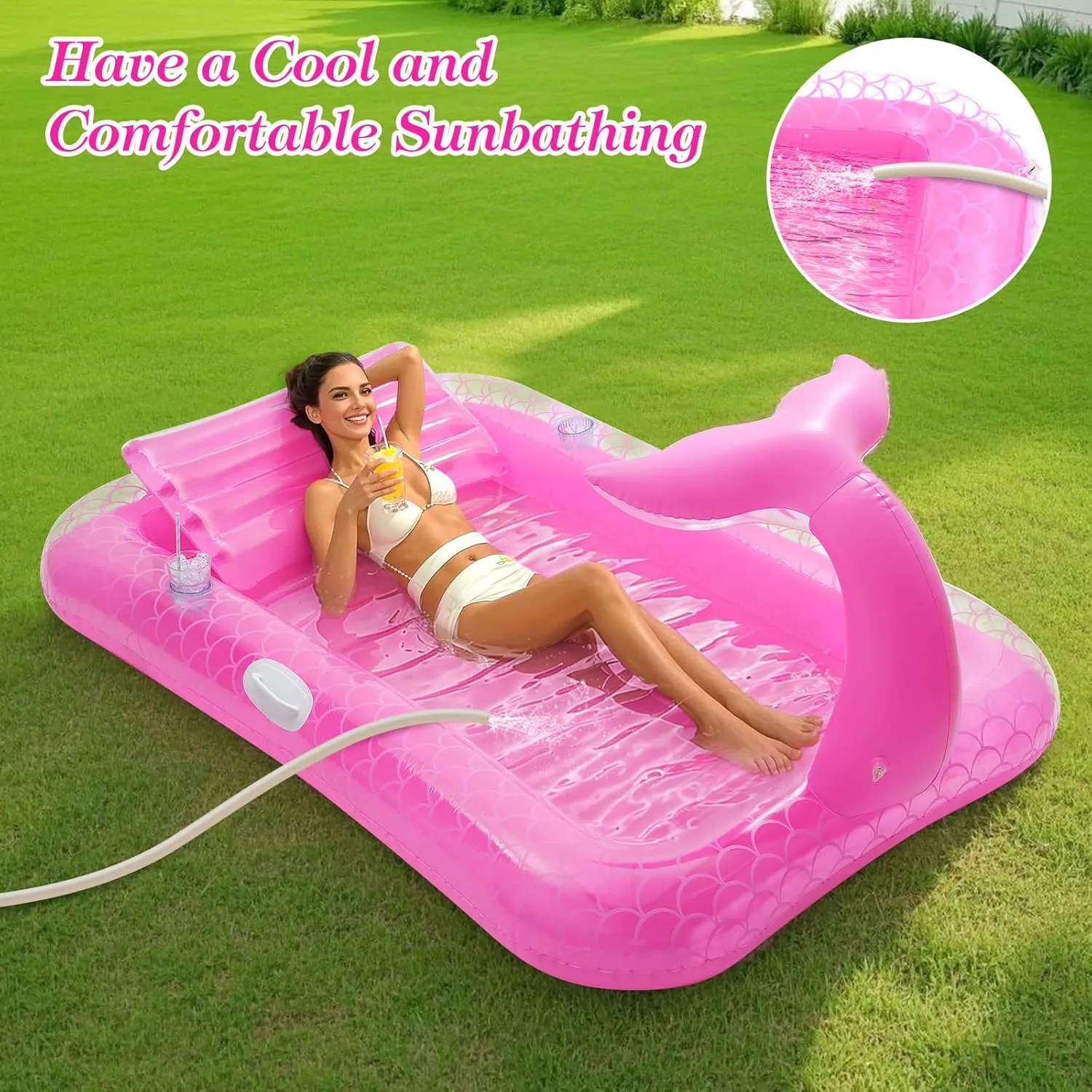 with Ice Bar, Tanning Bed Pool remnant Raft Inflatable Lounger with Drink Holder Tanning Chair Inflatable Pool Toys for Party Beach Backyard MoKo Pool Floats Adult, Large Floating Bed 