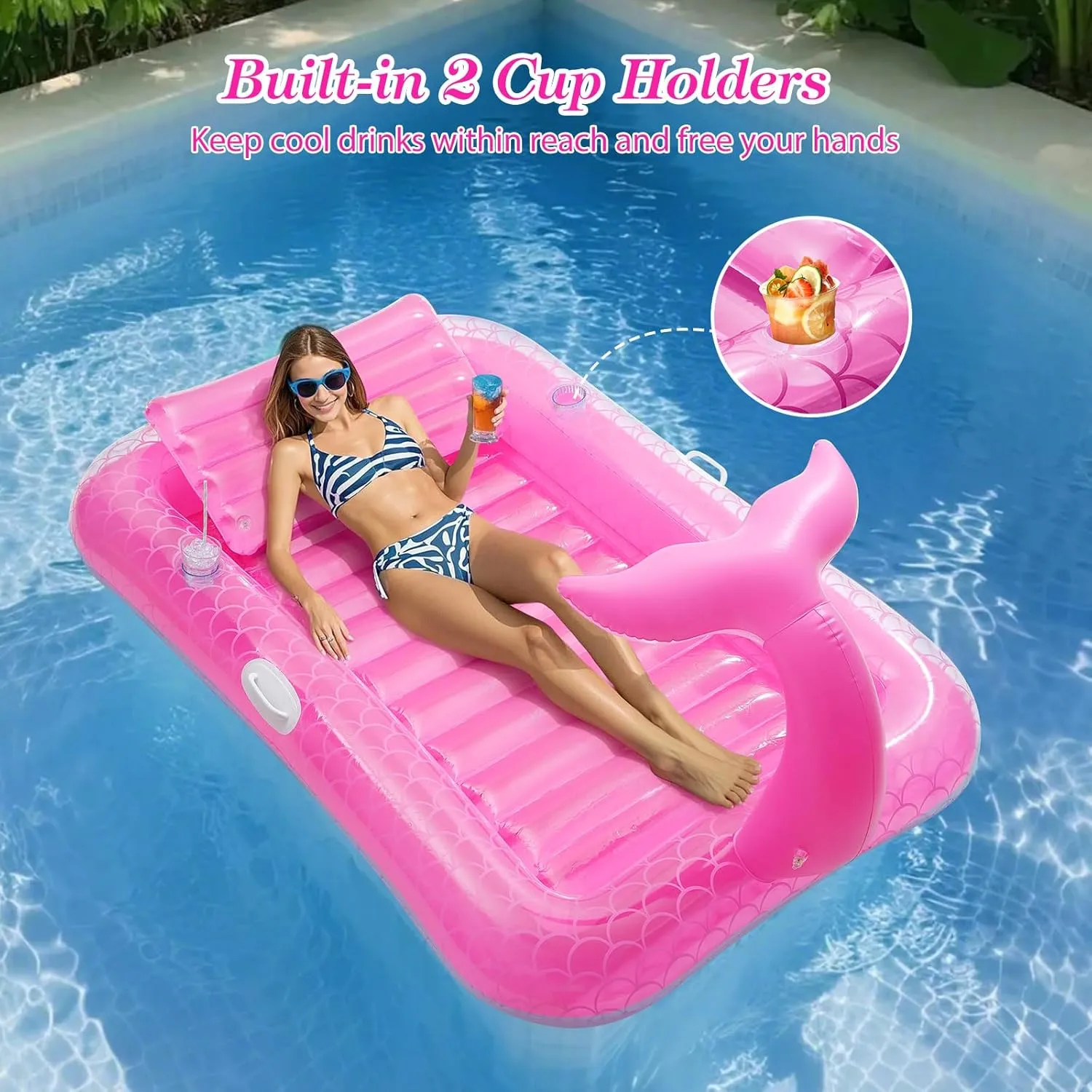 with Ice Bar, Tanning Bed Pool remnant Raft Inflatable Lounger with Drink Holder Tanning Chair Inflatable Pool Toys for Party Beach Backyard MoKo Pool Floats Adult, Large Floating Bed 