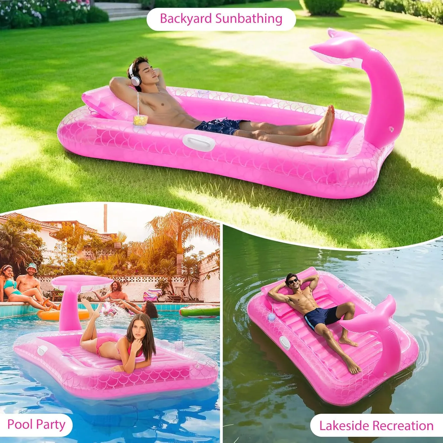 with Ice Bar, Tanning Bed Pool remnant Raft Inflatable Lounger with Drink Holder Tanning Chair Inflatable Pool Toys for Party Beach Backyard MoKo Pool Floats Adult, Large Floating Bed 