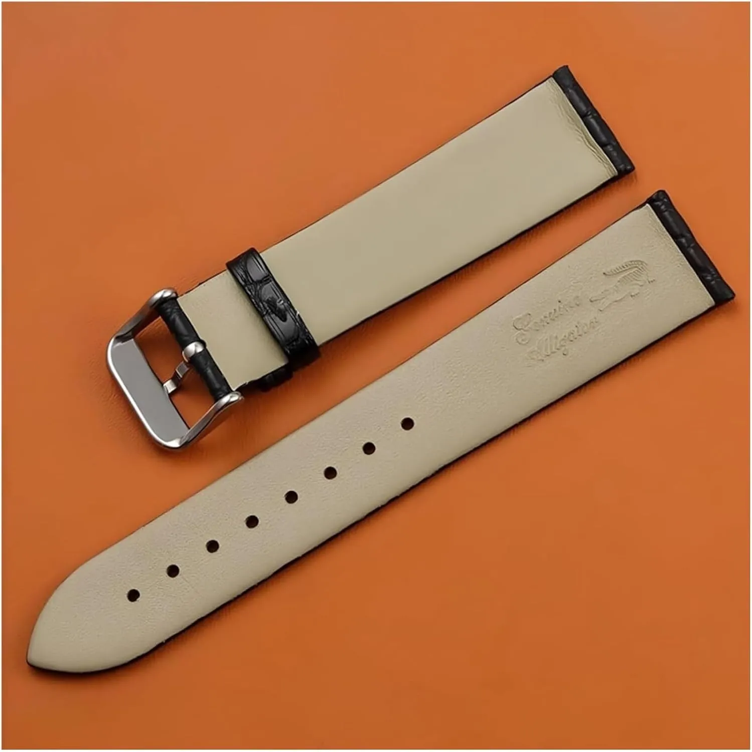 with Polished Pin Clasp(Black-Gold,15mm) Watchbands 11/12/13/14/15/16/17/18/19/20/21/Ultra dent gender Thin Breathable Colored Crocodile Leather Watch Strap 