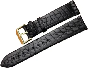 with Polished Pin Clasp(Black-Gold,15mm) Watchbands 11/12/13/14/15/16/17/18/19/20/21/Ultra dent gender Thin Breathable Colored Crocodile Leather Watch Strap 