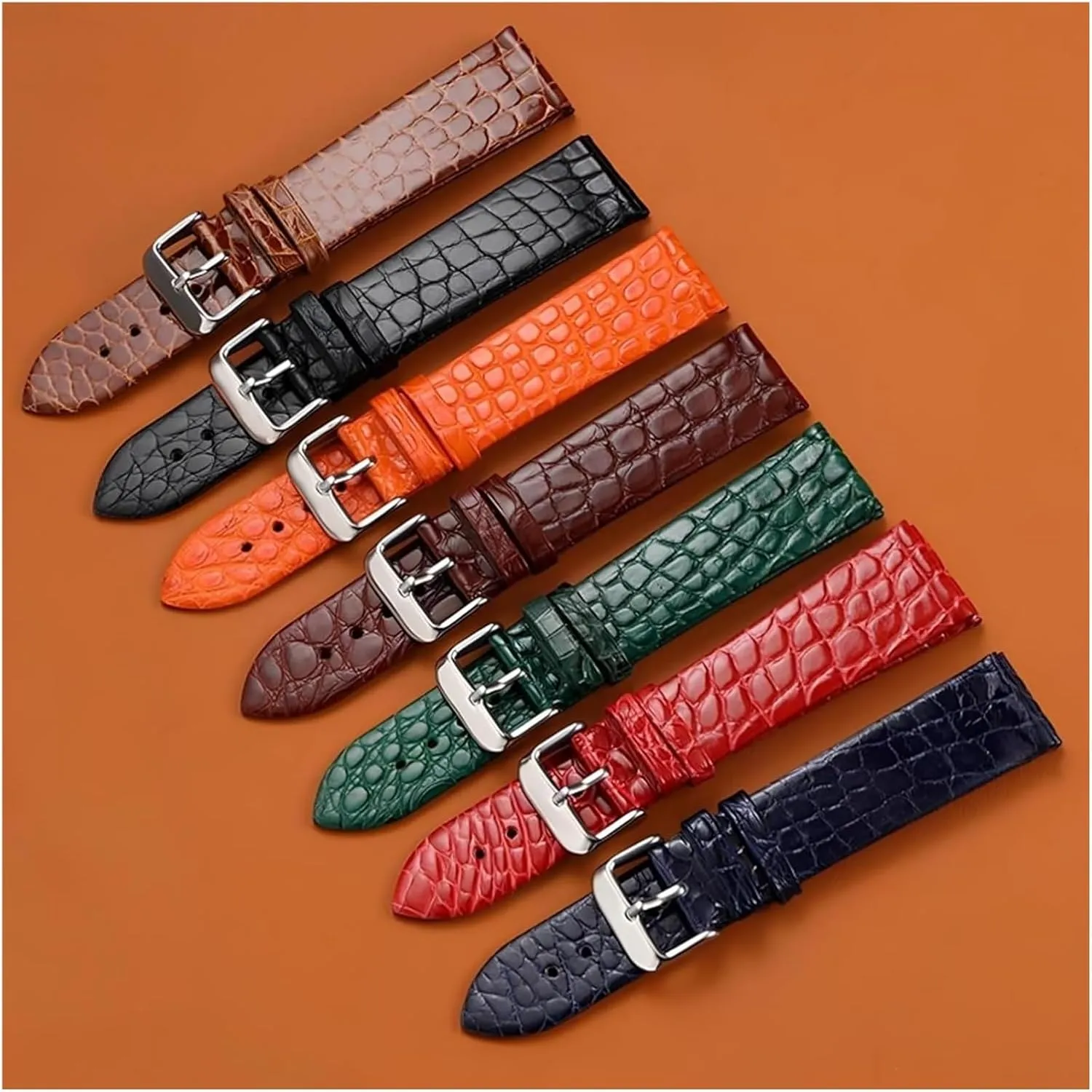 with Polished Pin Clasp(Black-Gold,15mm) Watchbands 11/12/13/14/15/16/17/18/19/20/21/Ultra dent gender Thin Breathable Colored Crocodile Leather Watch Strap 