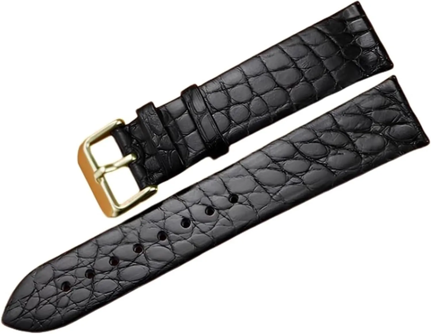 with Polished Pin Clasp(Black-Gold,15mm) Watchbands 11/12/13/14/15/16/17/18/19/20/21/Ultra dent gender Thin Breathable Colored Crocodile Leather Watch Strap 