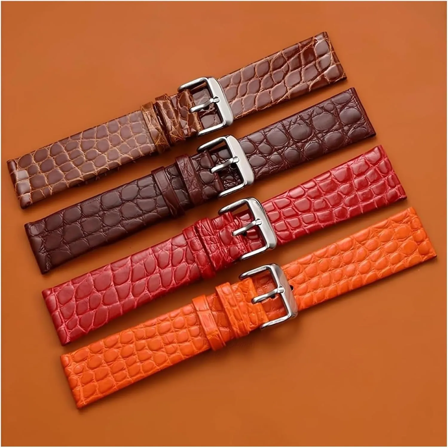 with Polished Pin Clasp(Black-Gold,15mm) Watchbands 11/12/13/14/15/16/17/18/19/20/21/Ultra estate ingenuity Thin Breathable Colored Crocodile Leather Watch Strap 