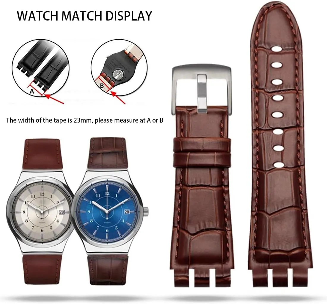 with Tool Watch Width 23mm Large Leather Strap Replacement for Men's Swatch YOS440 449 401 447 ZHUOLEI grammatical rub SWATCH Cow Leather Stainless Steel Buckle Watch Band 
