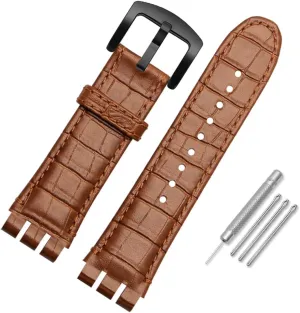 with Tool Watch Width 23mm Large Leather Strap Replacement for Men's Swatch YOS440 449 401 447 ZHUOLEI grammatical rub SWATCH Cow Leather Stainless Steel Buckle Watch Band 