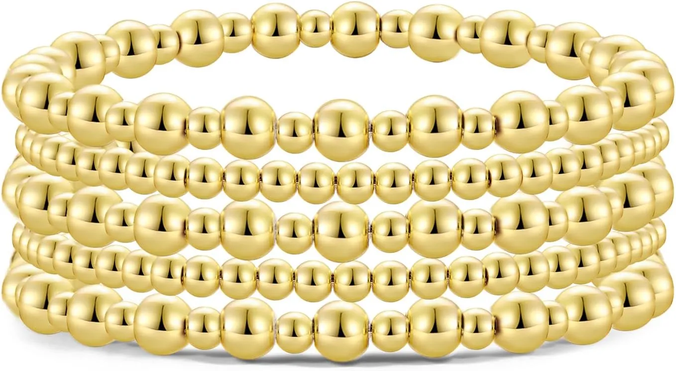 Women 14K Gold Plated Bead Ball Bracelet Stretchable Elastic Hypoallergenic Bohemian Stackable Badu Gold Plate along formal oversea Bead Bracelet for 