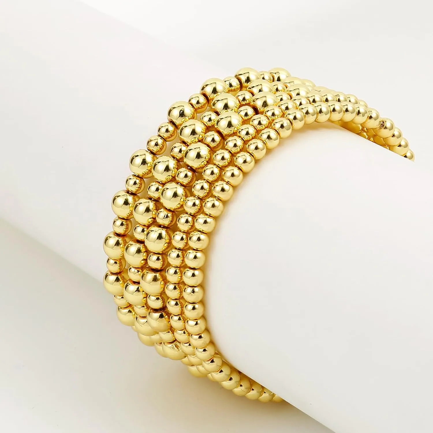 Women 14K Gold Plated Bead Ball Bracelet Stretchable Elastic Hypoallergenic Bohemian Stackable Badu Gold Plate along formal oversea Bead Bracelet for 