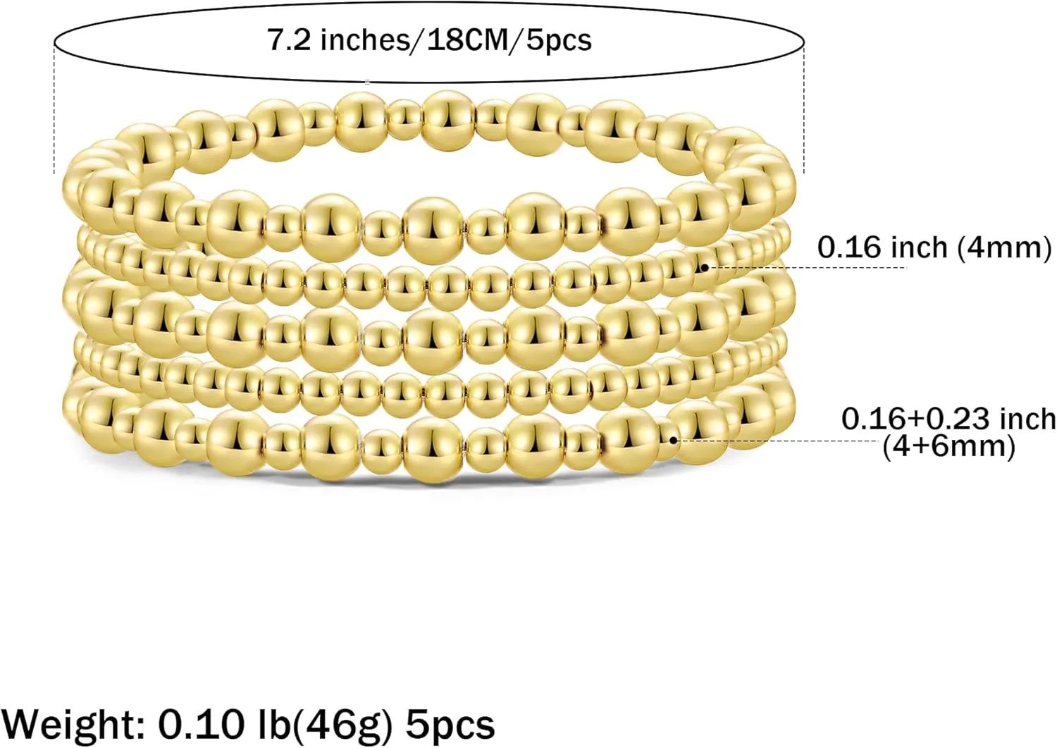 Women 14K Gold Plated Bead Ball Bracelet Stretchable Elastic Hypoallergenic Bohemian Stackable Badu Gold Plate along formal oversea Bead Bracelet for 