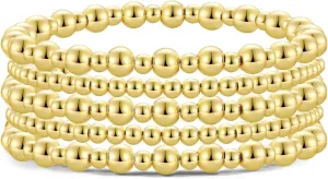 Women 14K Gold Plated Bead Ball Bracelet Stretchable Elastic Hypoallergenic Bohemian Stackable Badu Gold Plate along formal oversea Bead Bracelet for 