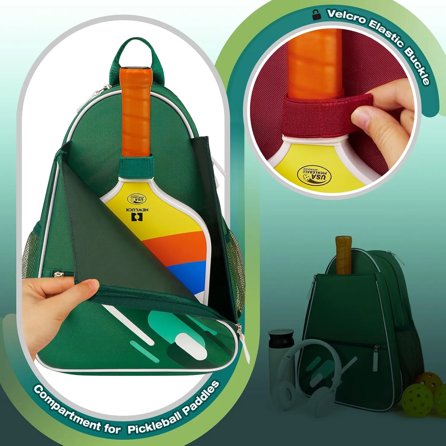 Women Men Boy girl with Fence Hook Large Capacity The Shoulder Straps Are Adjustable Fashionable Versatile Teal Newluck Pickleball Bag Duffle Crossbody Sling sweat Pickle Ball Accessories Gift for 