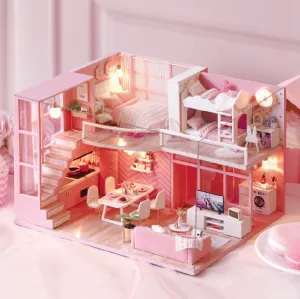 Wooden Dolls House Miniature Furniture Kit Toys Doll House Play For Children  8 Years