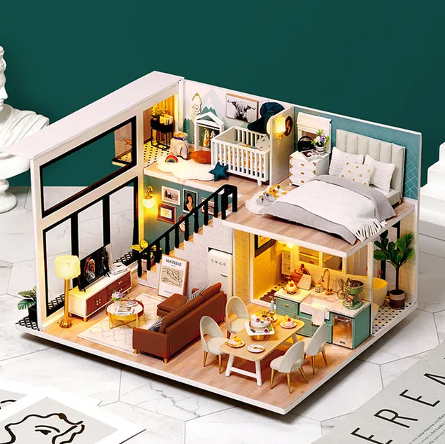 Wooden Dolls House Miniature Furniture Kit Toys Doll House Play For Children  8 Years