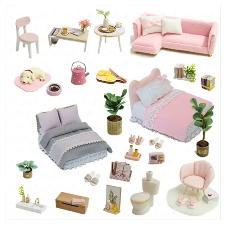 Wooden Dolls House Miniature Furniture Kit Toys Doll House Play For Children  8 Years