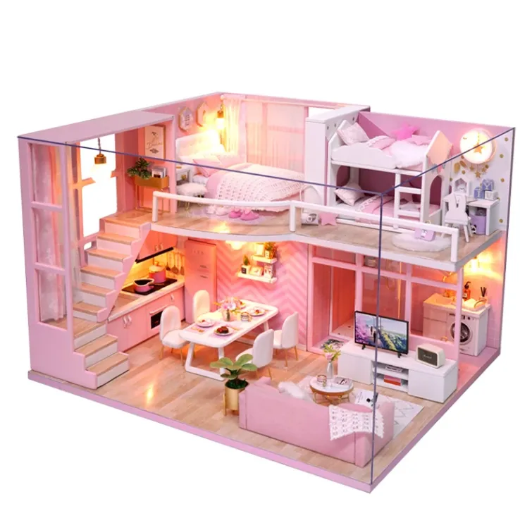 Wooden Dolls House Miniature Furniture Kit Toys Doll House Play For Children  8 Years