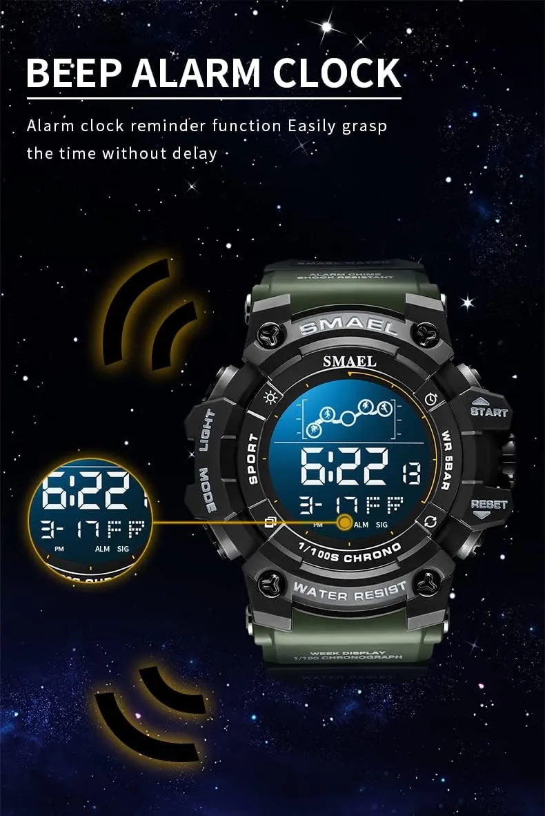 Wrist Watches for Men/Student FANMIS jazz Men's Digital Sports Watch Outdoor Military Stopwatch Electronic Large Dial Waterproof Multifunctional Watch Tactical Army 