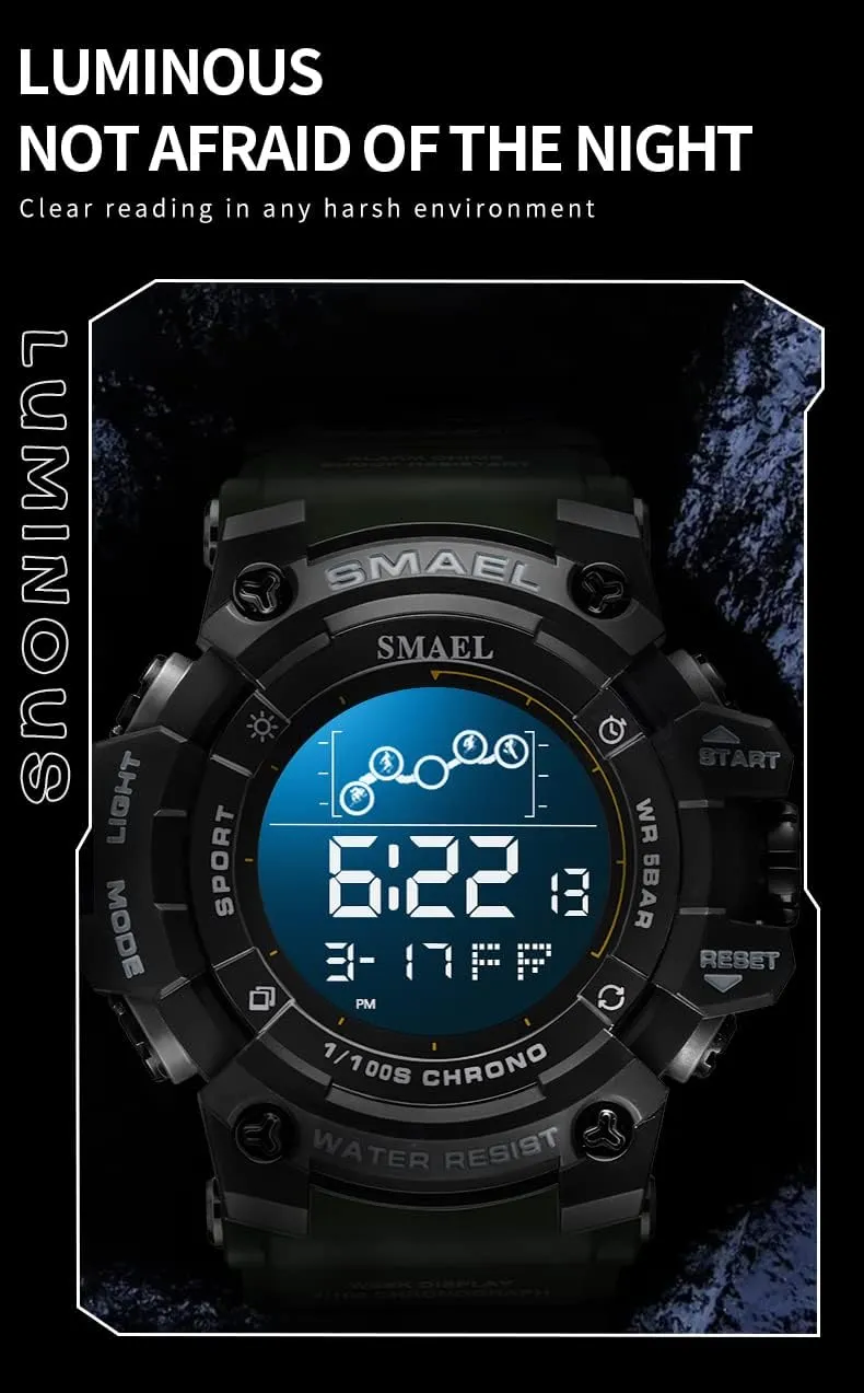 Wrist Watches for Men/Student FANMIS jazz Men's Digital Sports Watch Outdoor Military Stopwatch Electronic Large Dial Waterproof Multifunctional Watch Tactical Army 