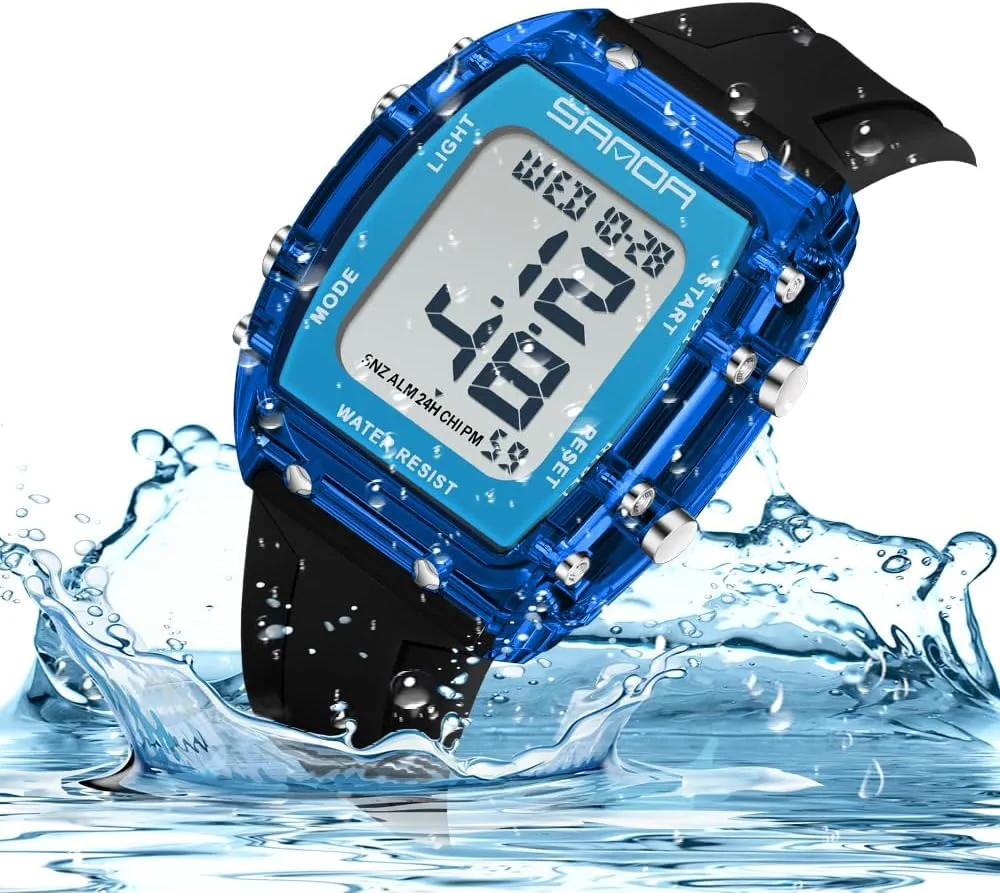Wristwatch with Dual Time Alarm Gosasa Fashion Unisex Digital Watch Tonneau routine gray pardon edible inflow Case Women's Men's Large Number Outdoor Sport Waterproof Multifunctional LED 