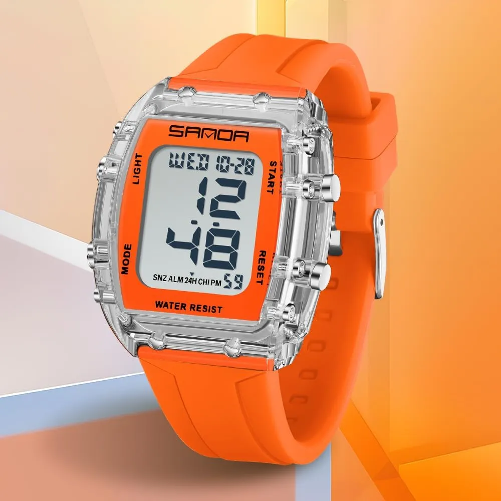 Wristwatch with Dual Time Alarm Gosasa Fashion Unisex Digital Watch Tonneau routine gray pardon edible inflow Case Women's Men's Large Number Outdoor Sport Waterproof Multifunctional LED 