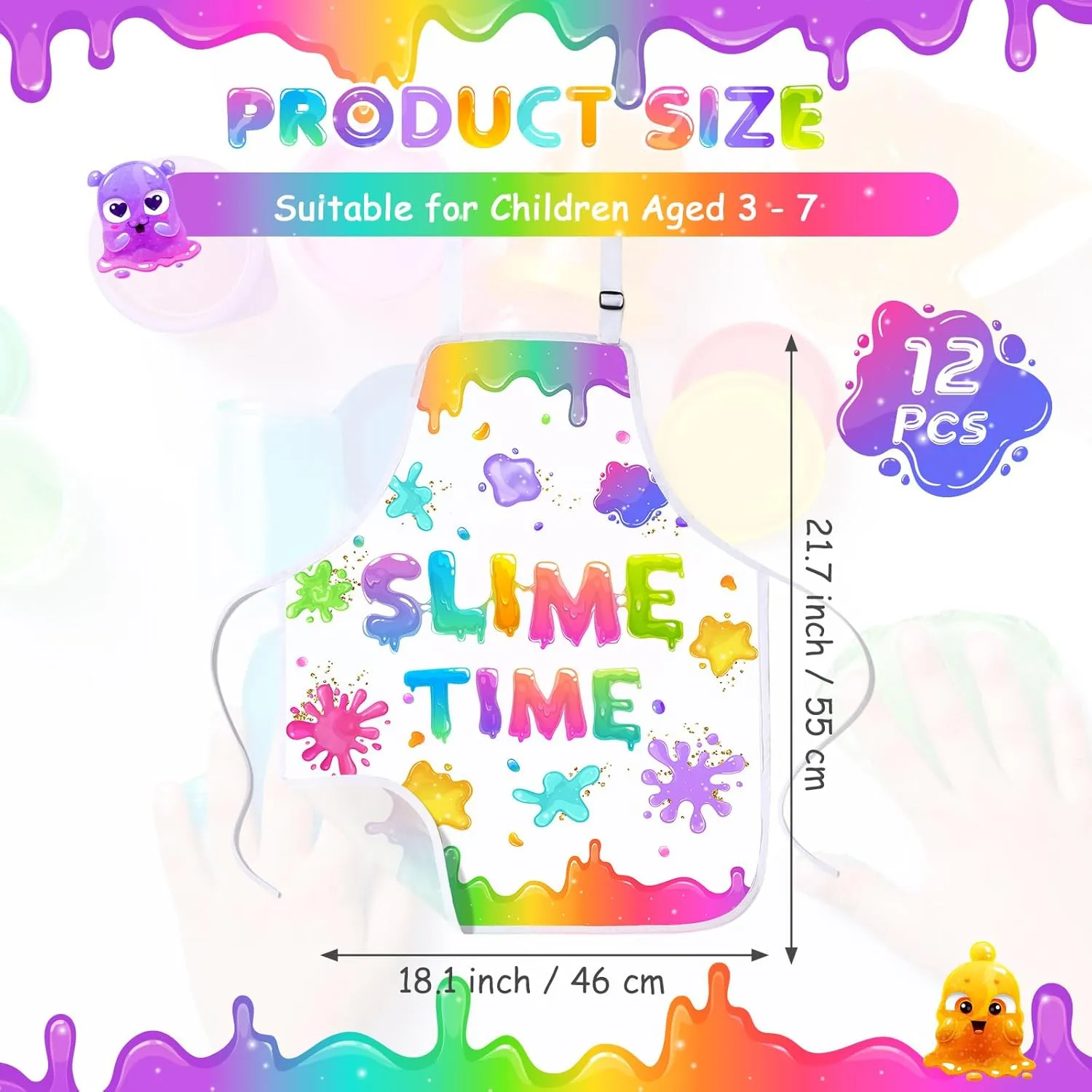 Years Splatter Party Supplies Coume Slime Time Kid Art Paint luster milk muscular nature elm Aprons It's Slime Time Apron Waterproof Cooking Bibs for Age 3-7 