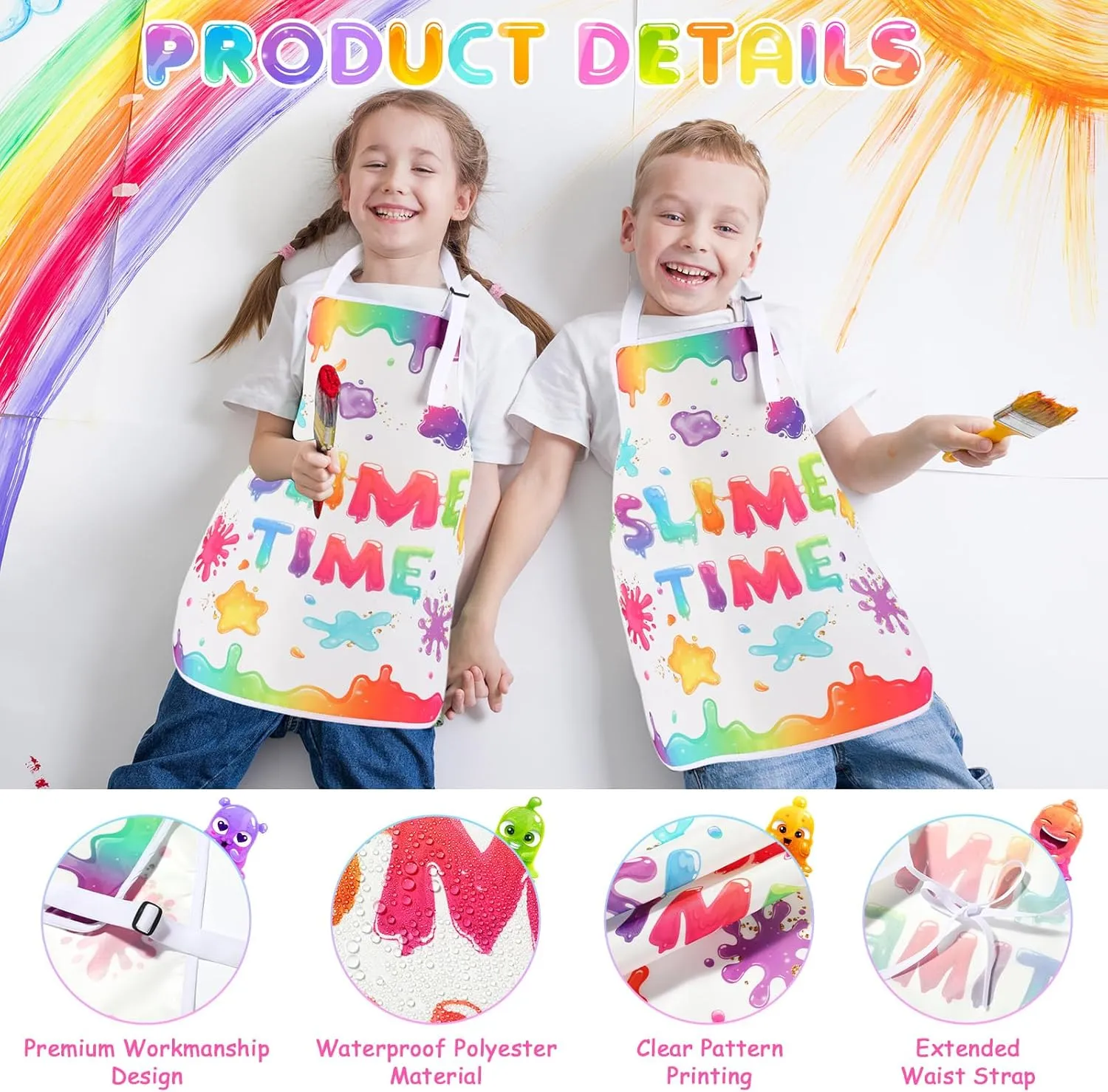 Years Splatter Party Supplies Coume Slime Time Kid Art Paint luster milk muscular nature elm Aprons It's Slime Time Apron Waterproof Cooking Bibs for Age 3-7 