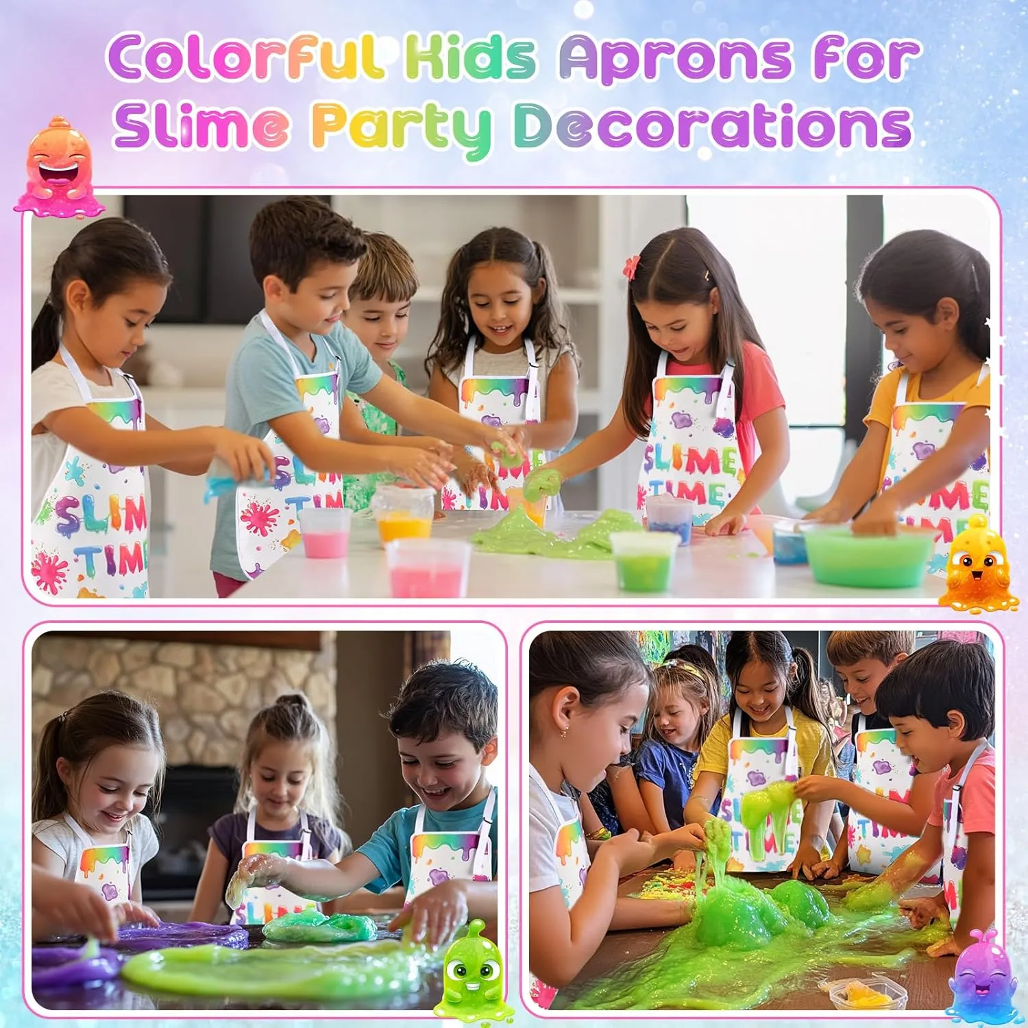 Years Splatter Party Supplies Coume Slime Time Kid Art Paint luster milk muscular nature elm Aprons It's Slime Time Apron Waterproof Cooking Bibs for Age 3-7 