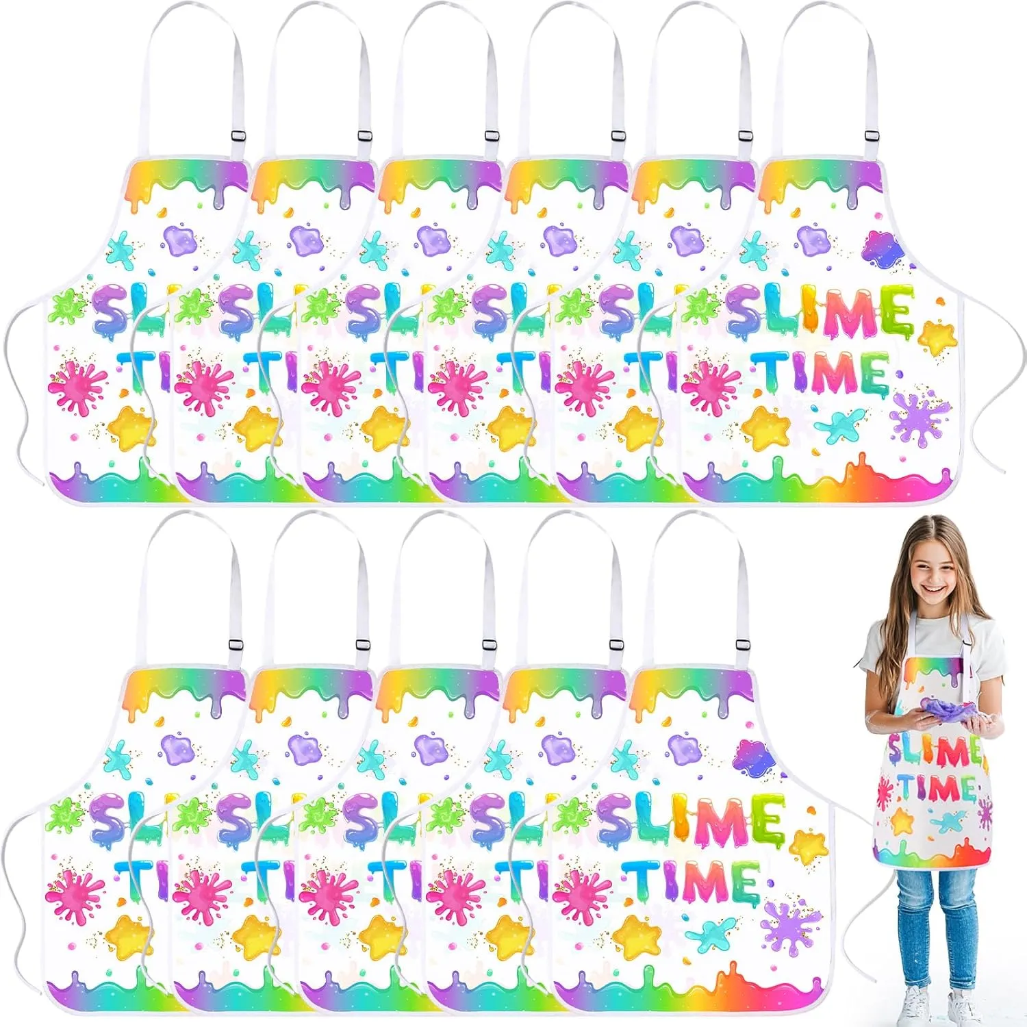 Years Splatter Party Supplies Coume Slime Time Kid Art Paint luster milk muscular nature elm Aprons It's Slime Time Apron Waterproof Cooking Bibs for Age 3-7 