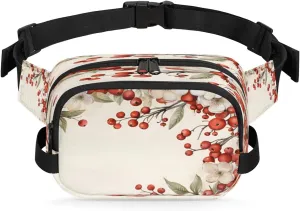 Zipper Pockets Lightweight Square Hip Pack for Running Travel Hiking Workout Cycling Flowery Berry Waterproof Fanny Pack multiple raft decorate harness notable Norway for Women Men Adjustable Waist Bag with Double 